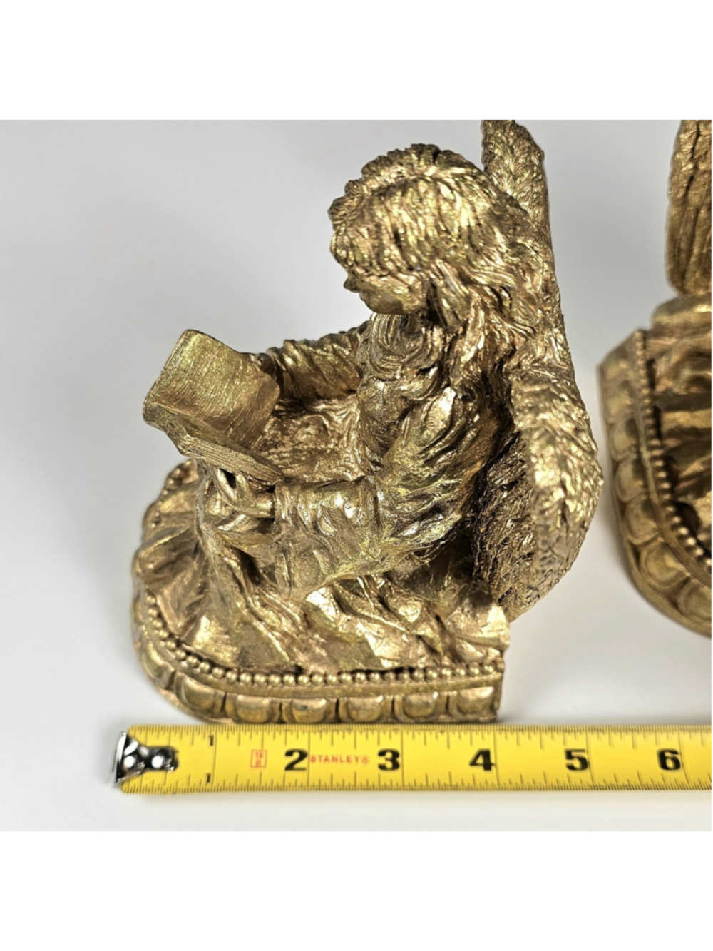 Vintage 1996 CBK Ltd Gold Reading Angels Bookends Pair Heavy Solid Resin Decor - Picture 9 of 12